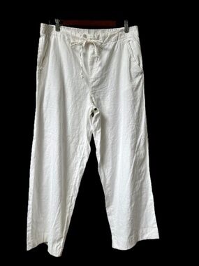 Joe Fresh Pants Drawstring Linen Cotton Casual Size L White Side Pockets Beach